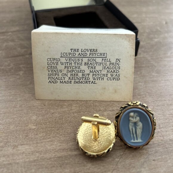 Vintage Dante The Lovers Museum Masterpiece Blue Incolay Cameo Mens Cufflinks - Picture 4 of 4